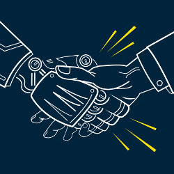 shaking hands of robot and person, illustration