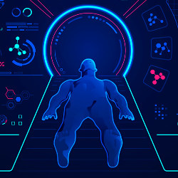 body in MRI-like scanner, illustration