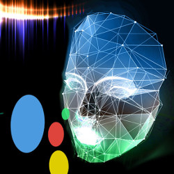 polygonal face and colored shapes, illustration