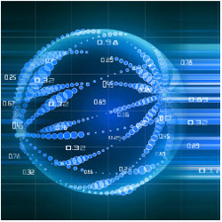 globe surrounded by data, illustration