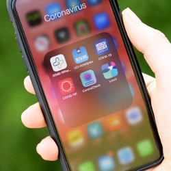 Covid-related icons on a smartphone