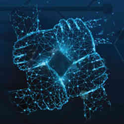 Four connected hands, a symbol of togetherness.