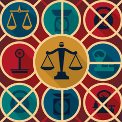 legal scales and measurement icons, illustration