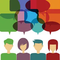 people icons with speech bubbles, illustration
