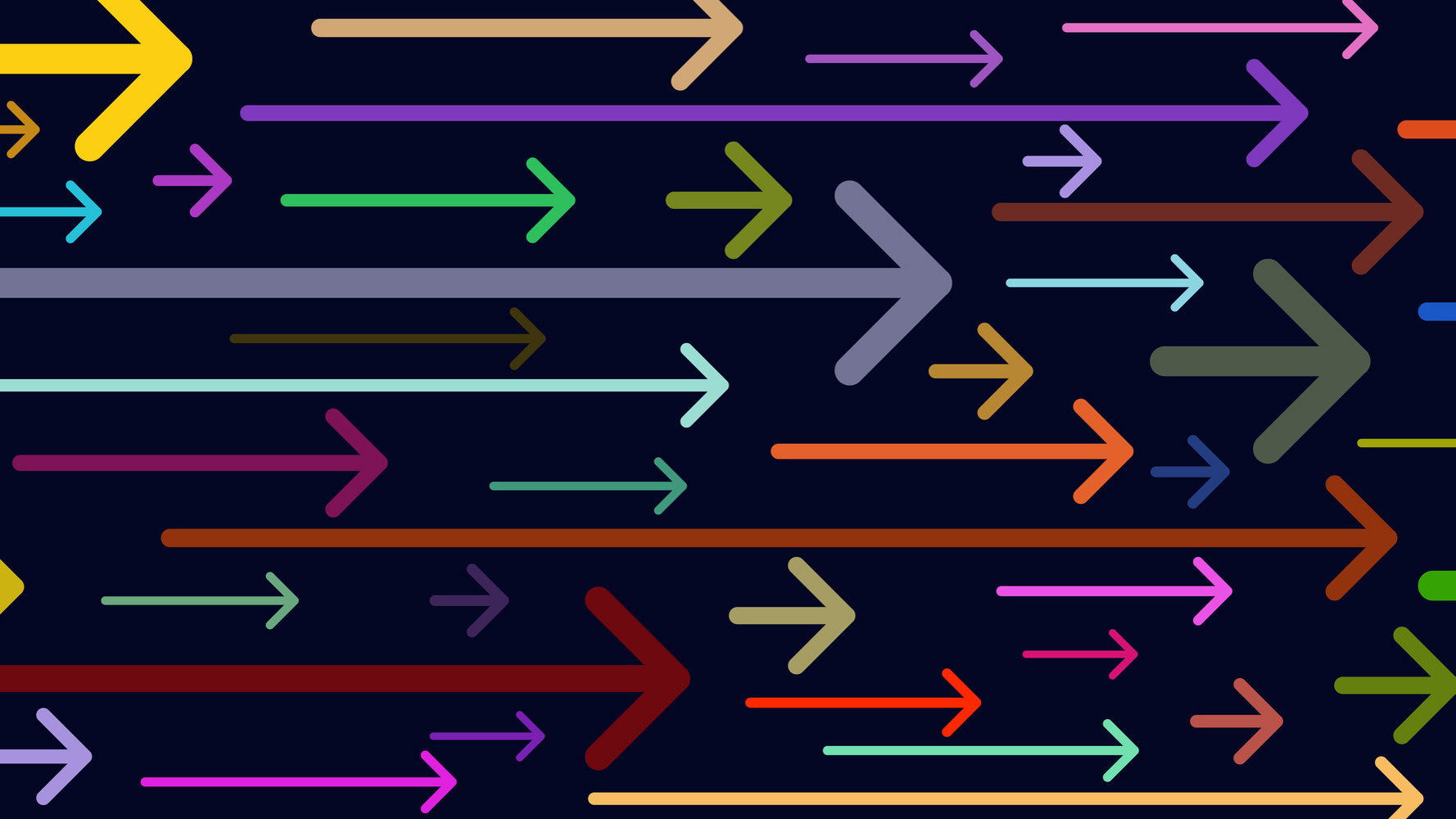 arrows of different sizes and colors, all pointing right, illustration