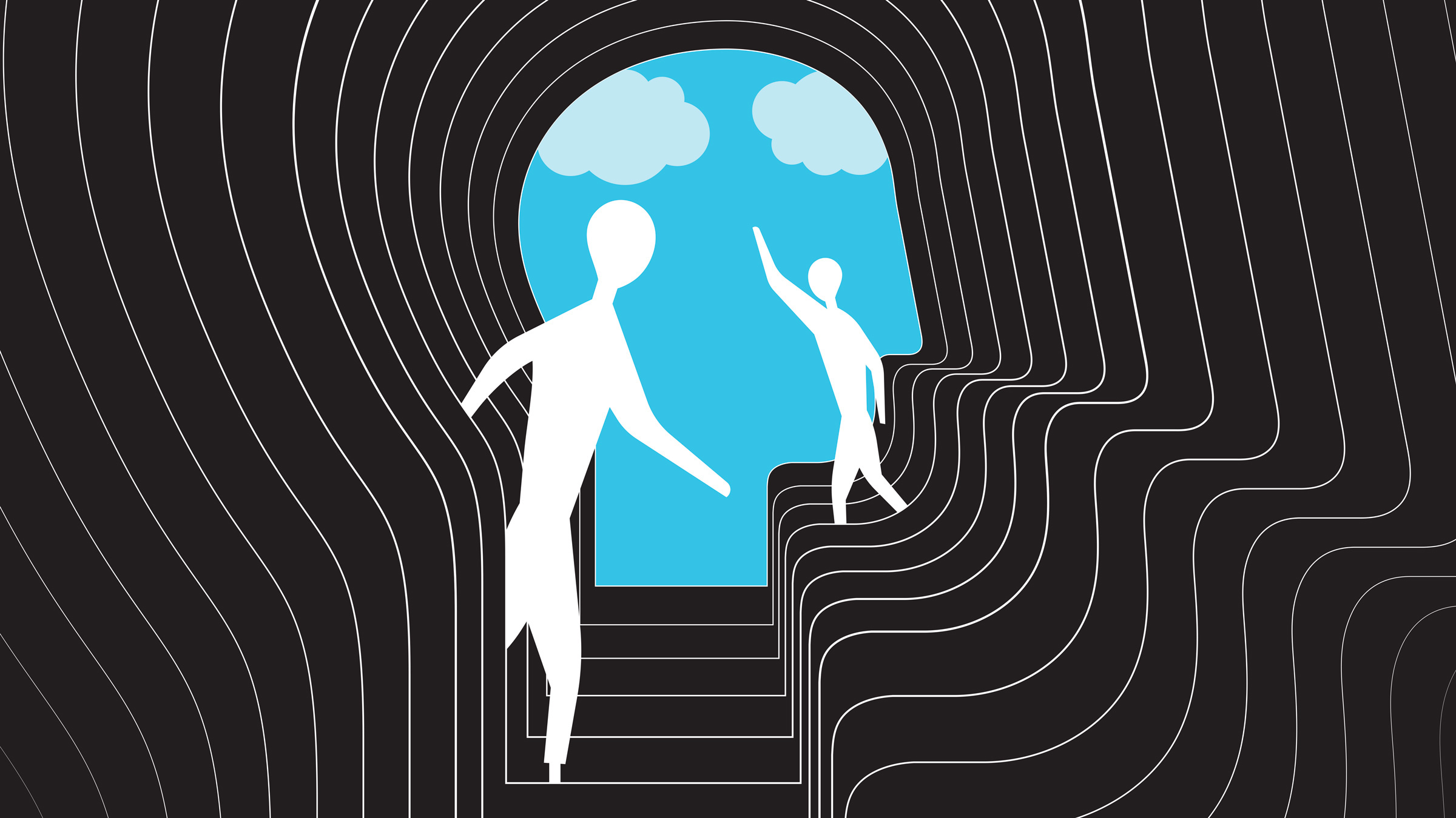 two figures inside a head silhouette, illustration