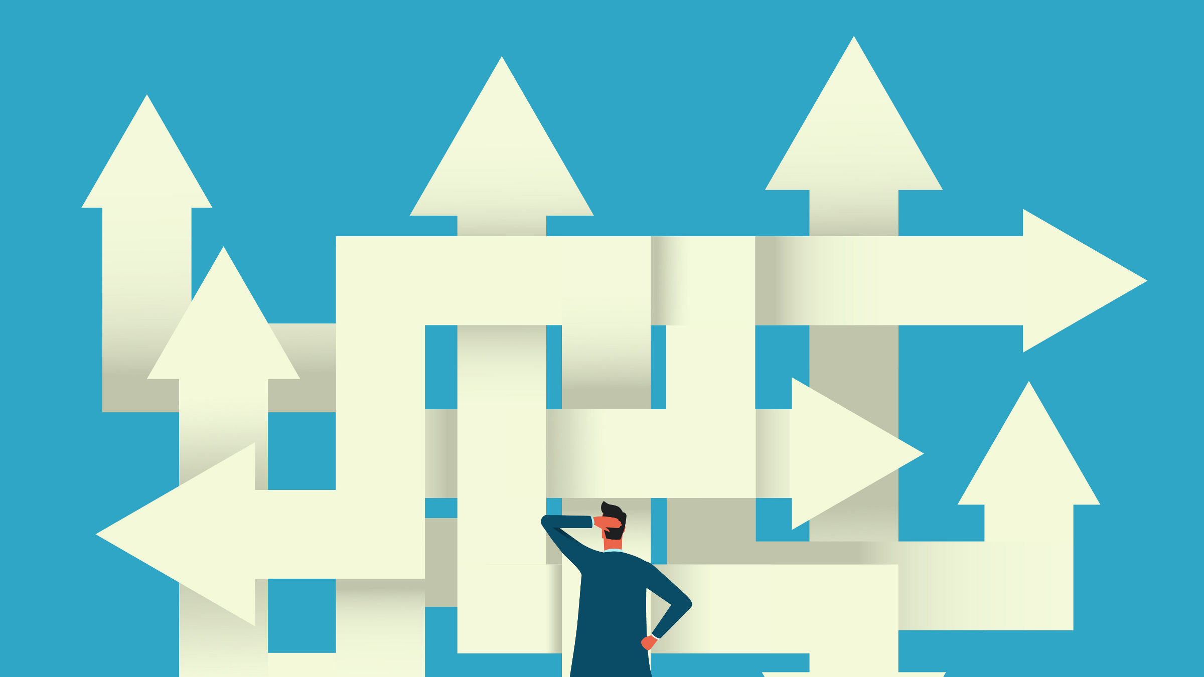 man observes many solution path, illustration