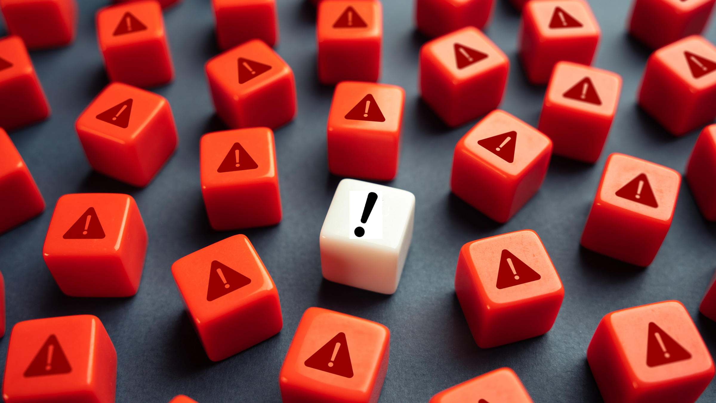exclamation points on many red and one white dice