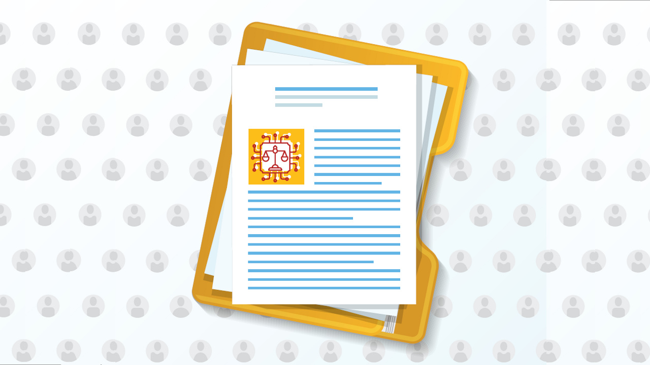 legal scale icon on research paper, illustration