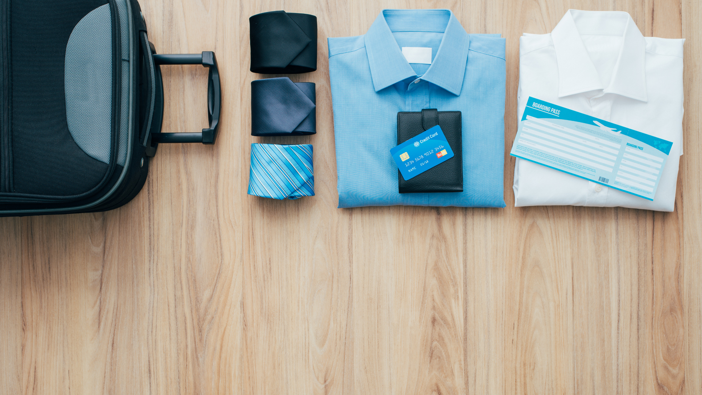 travel bag and items for a business trip