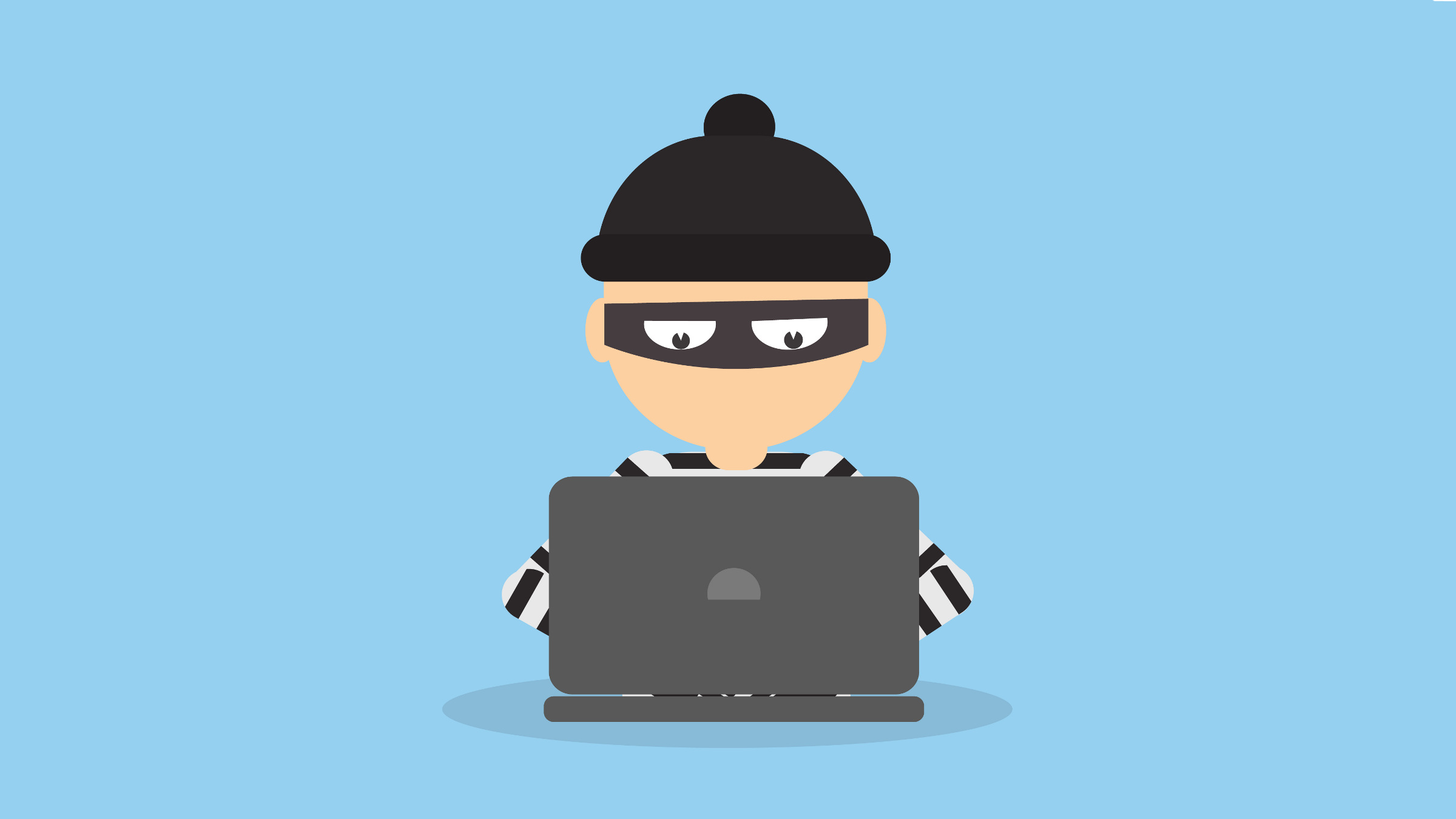 criminal hacker with laptop, cartoon