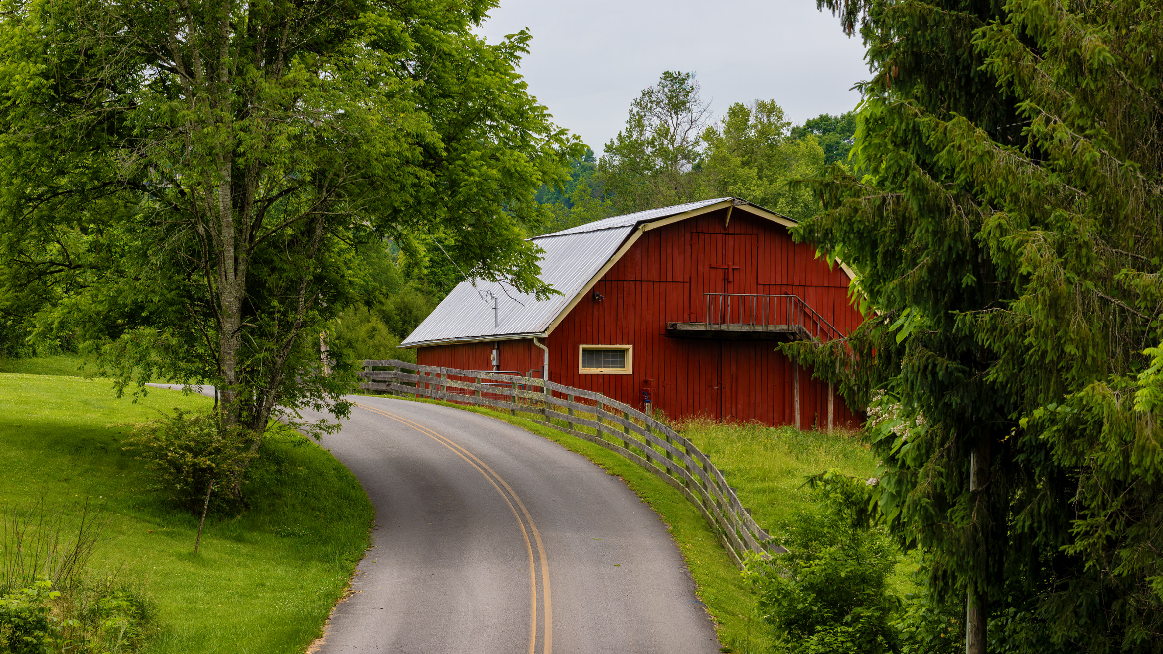 red barn on country road