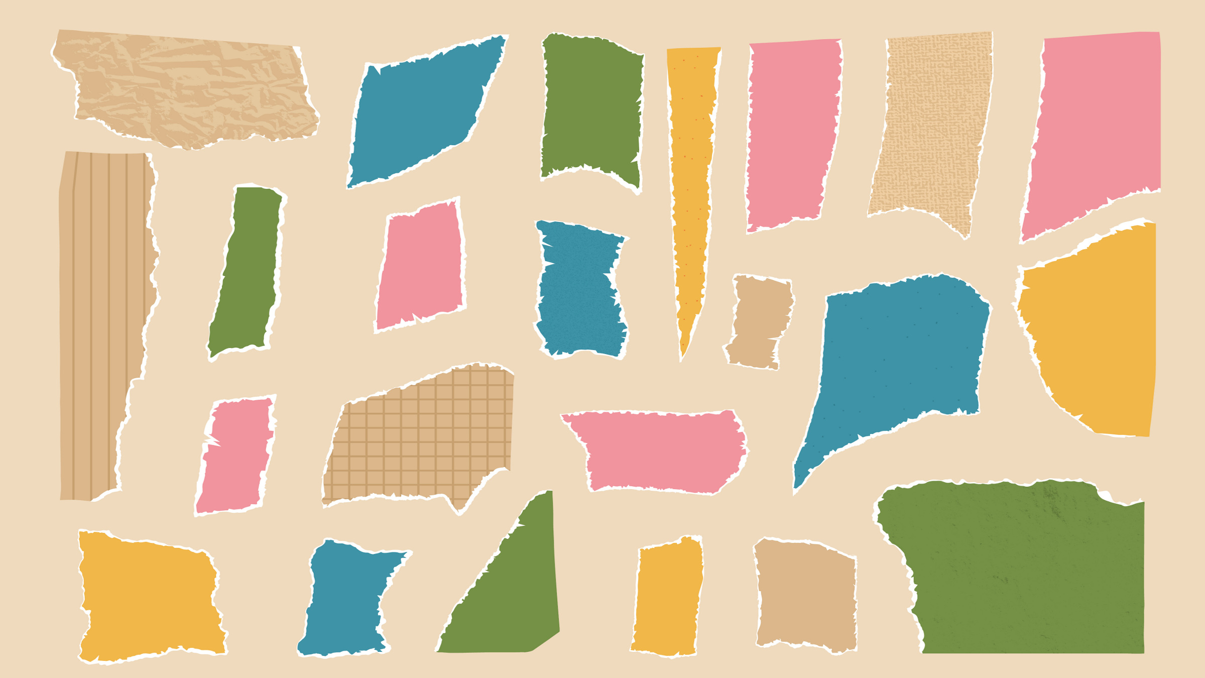 torn pieces of colored paper, illustration