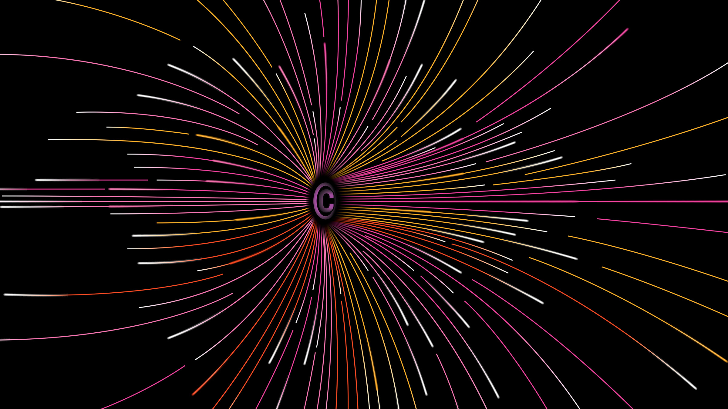 Copyright symbol at center of strings of colored light