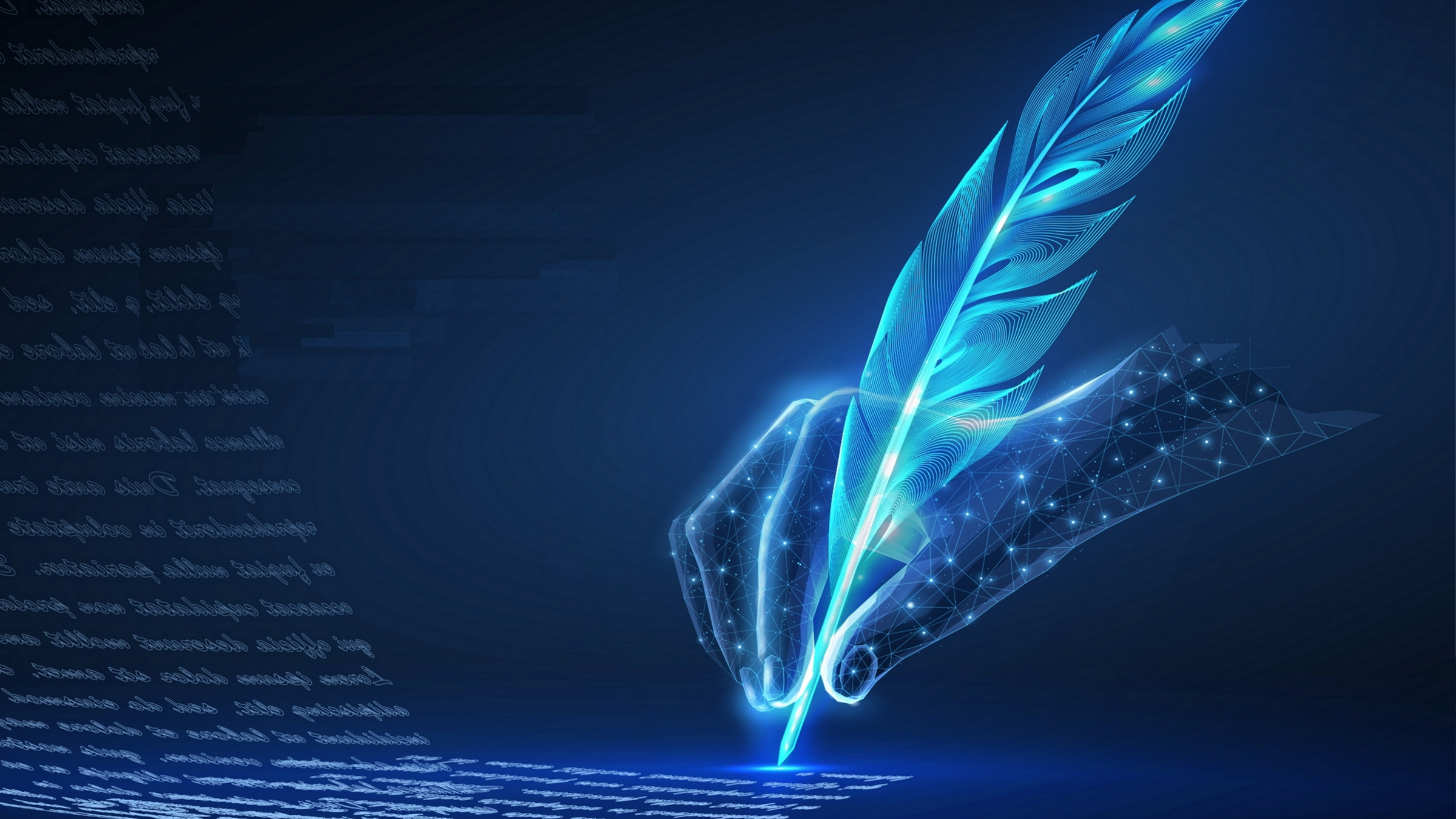 quill pen in digital hand, illustration