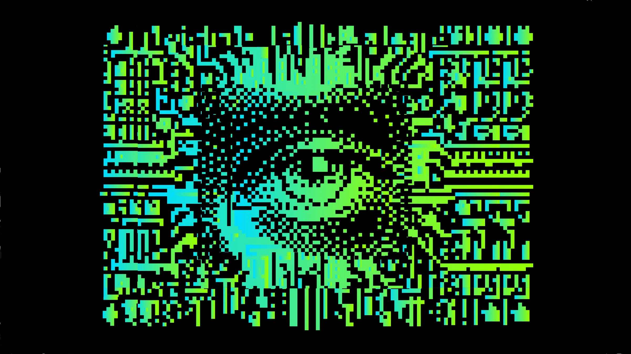 pixelated image of circuitry and a human eye
