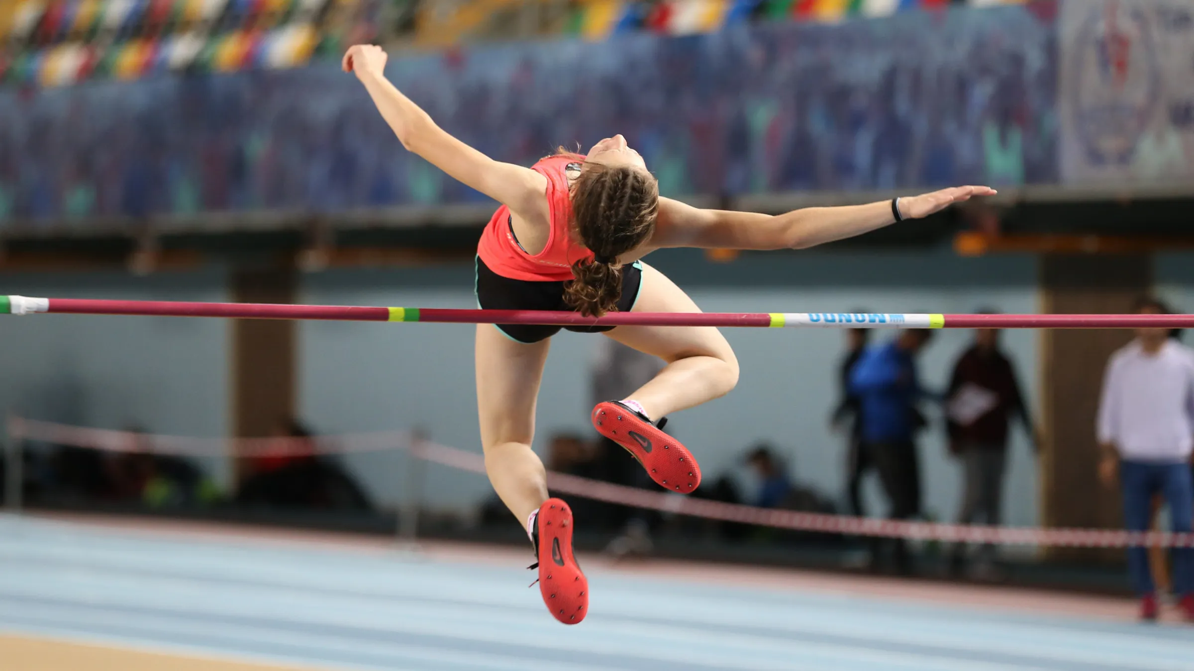 Istanbul, Turkey - DEC. 22, 2019. Athlete high jumping during Turkish Athletic Federation Olympic Threshold Indoor Competitions