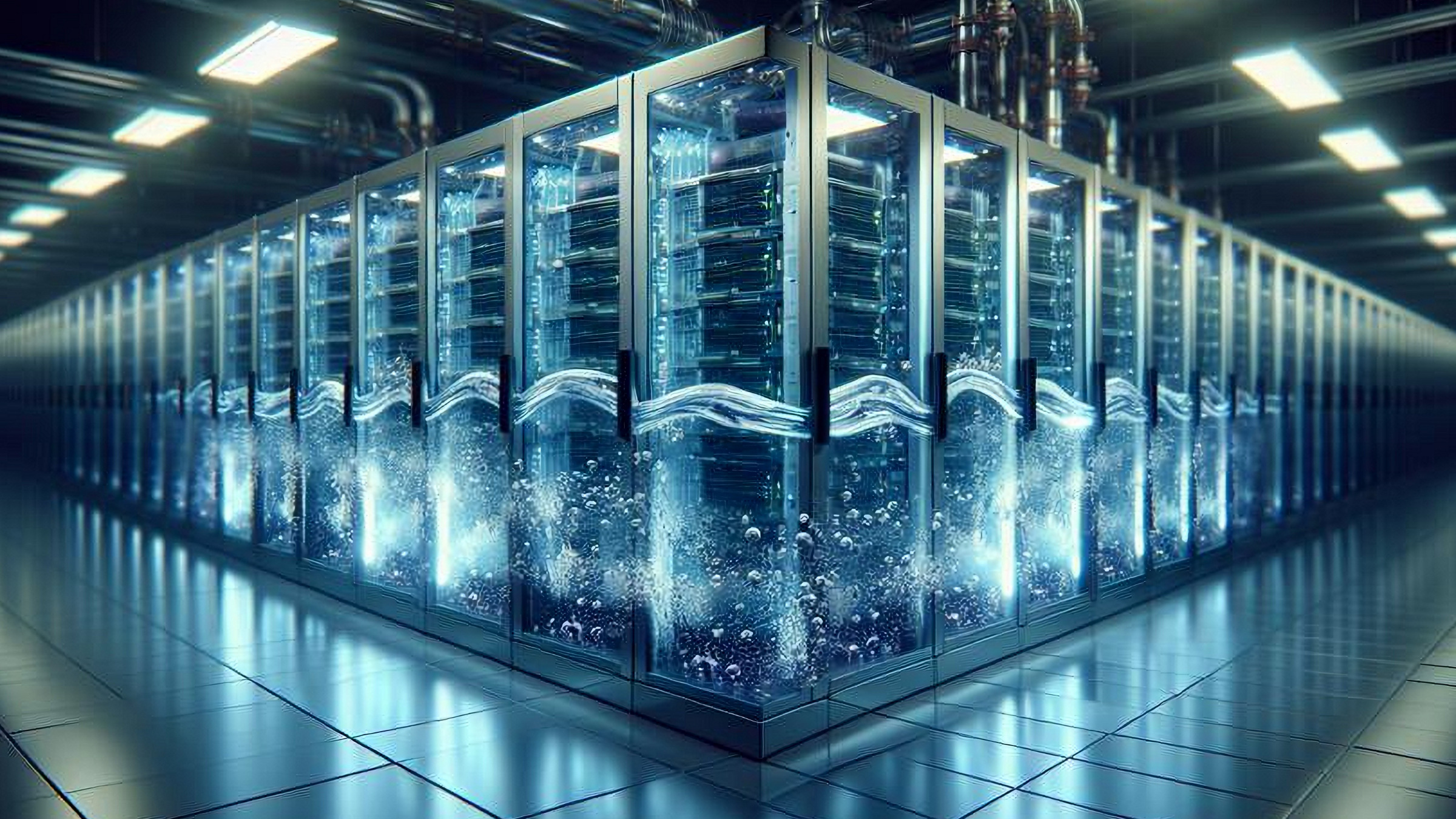 servers immersed in liquid