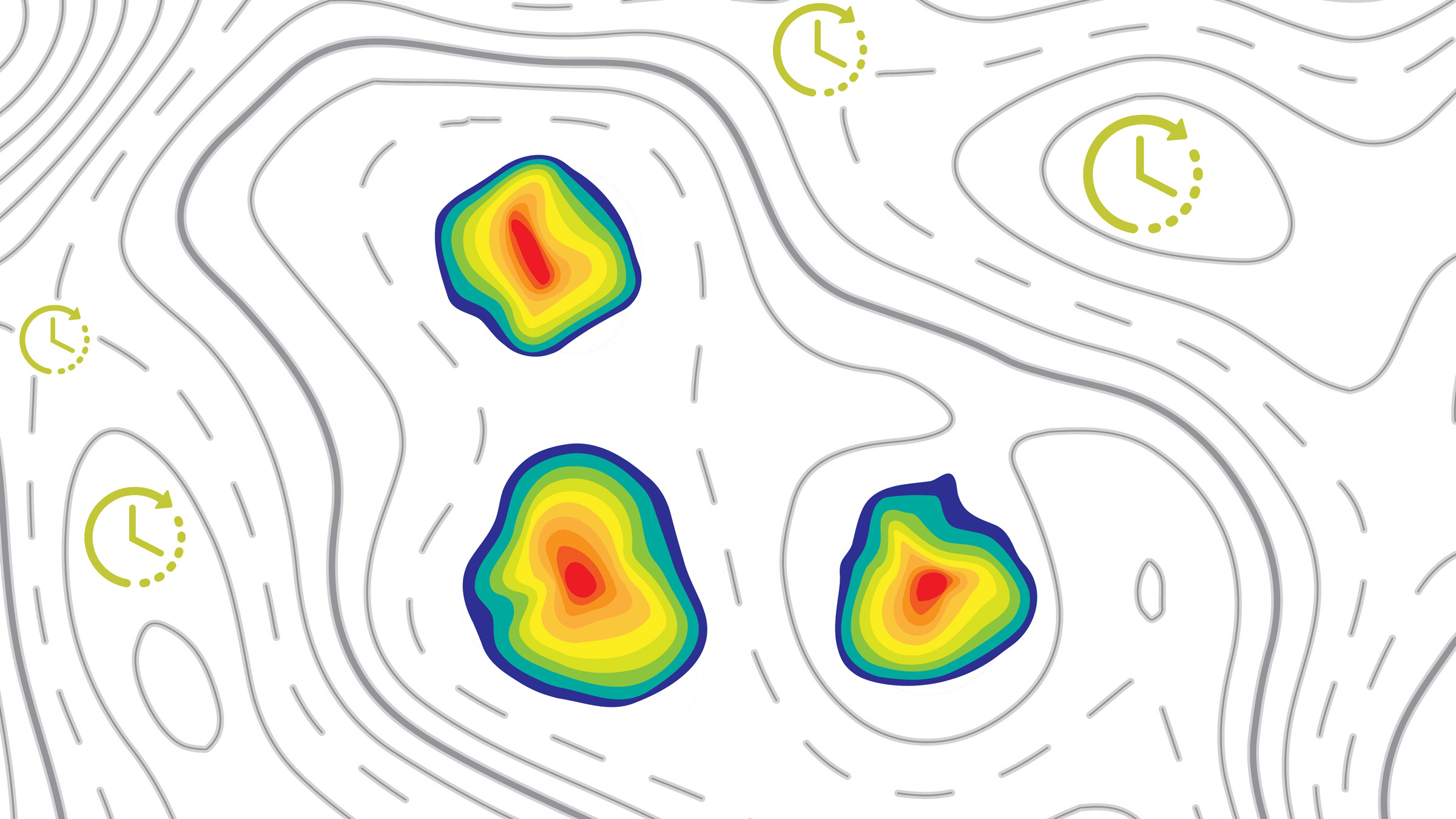 colored islands on a topographical map