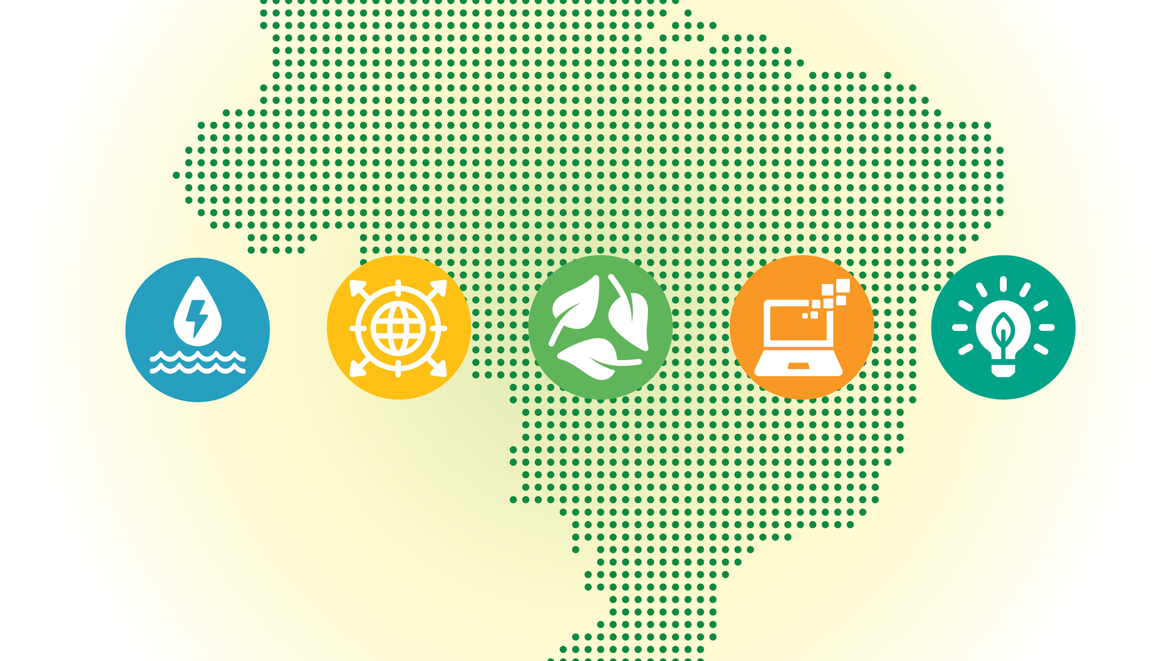 sustainability icons and a map of Brazil