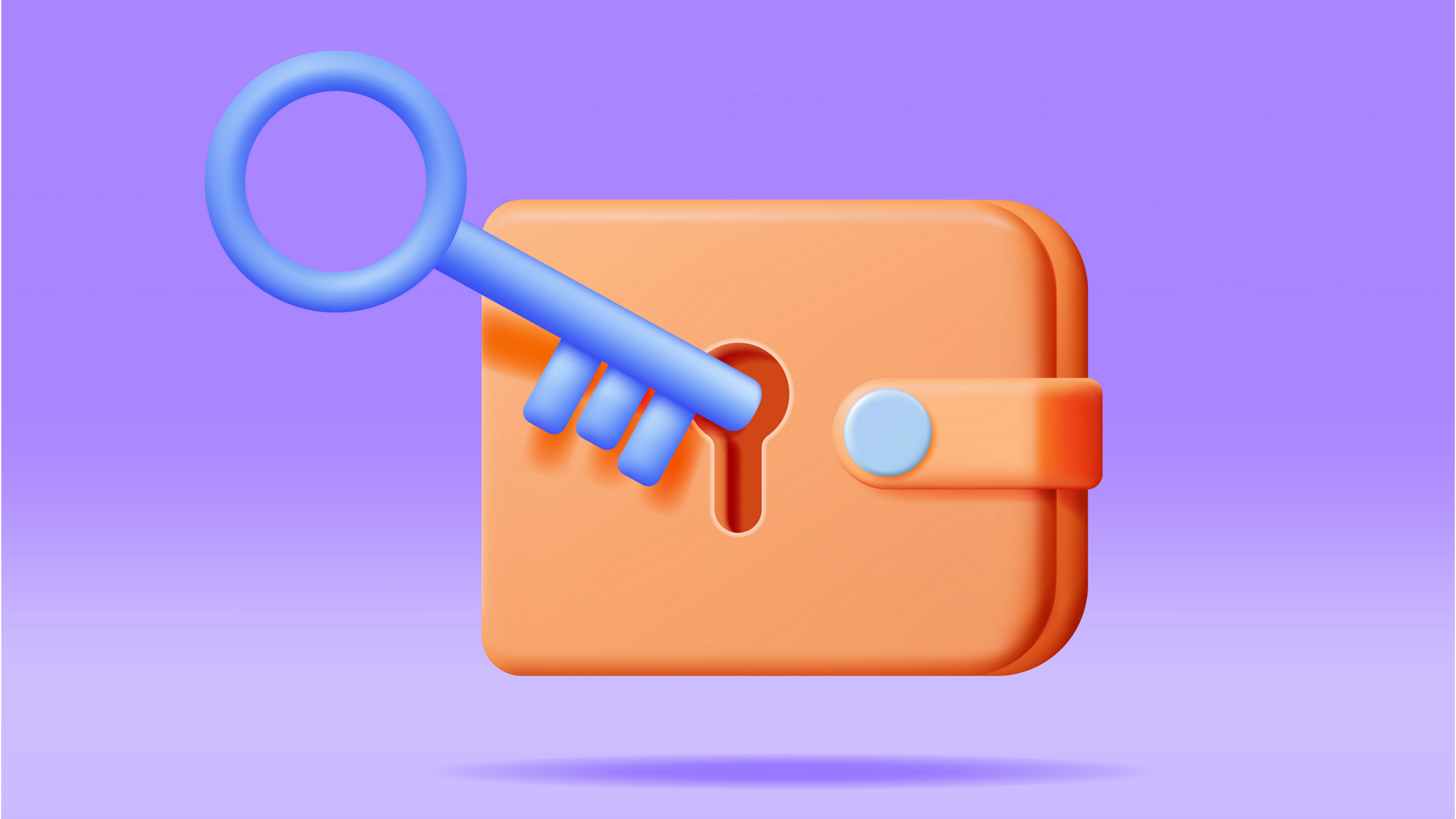 3D wallet with padlock hole and key, illustration
